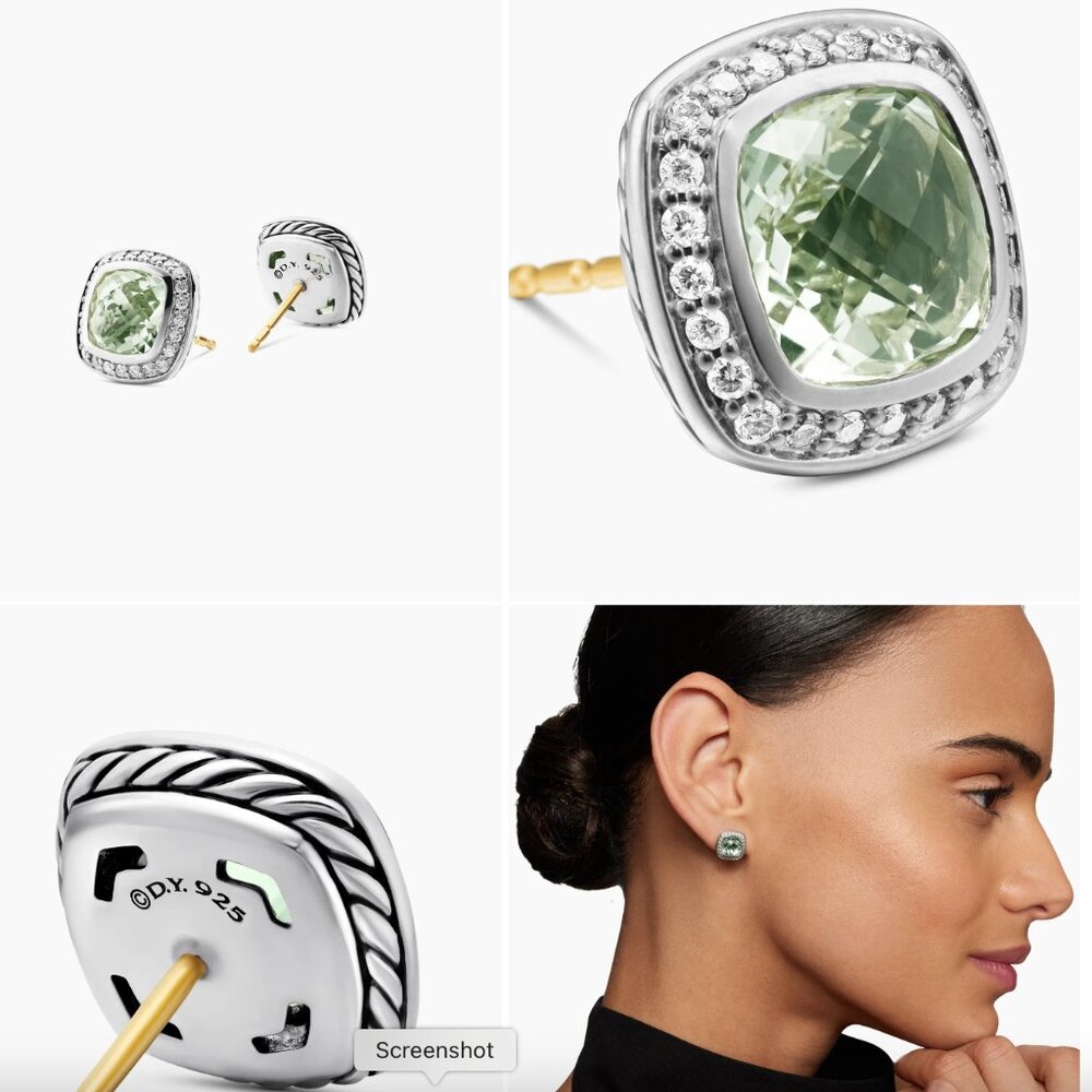 David Yurman Albion Stud Earrings Silver Pave & Prasiolite